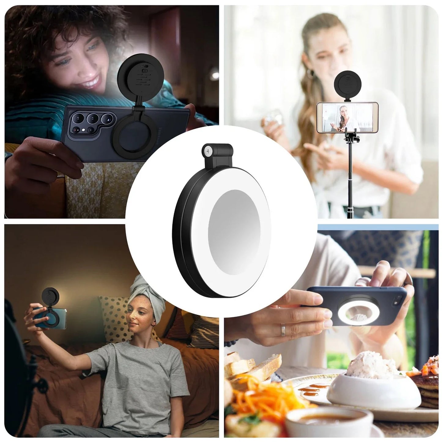 Magnetic Phone Selfie Lights Portable LED Cellphone Ring Light with Built-in Mirror 180° Foldable Phone Flashes for Mag Safe