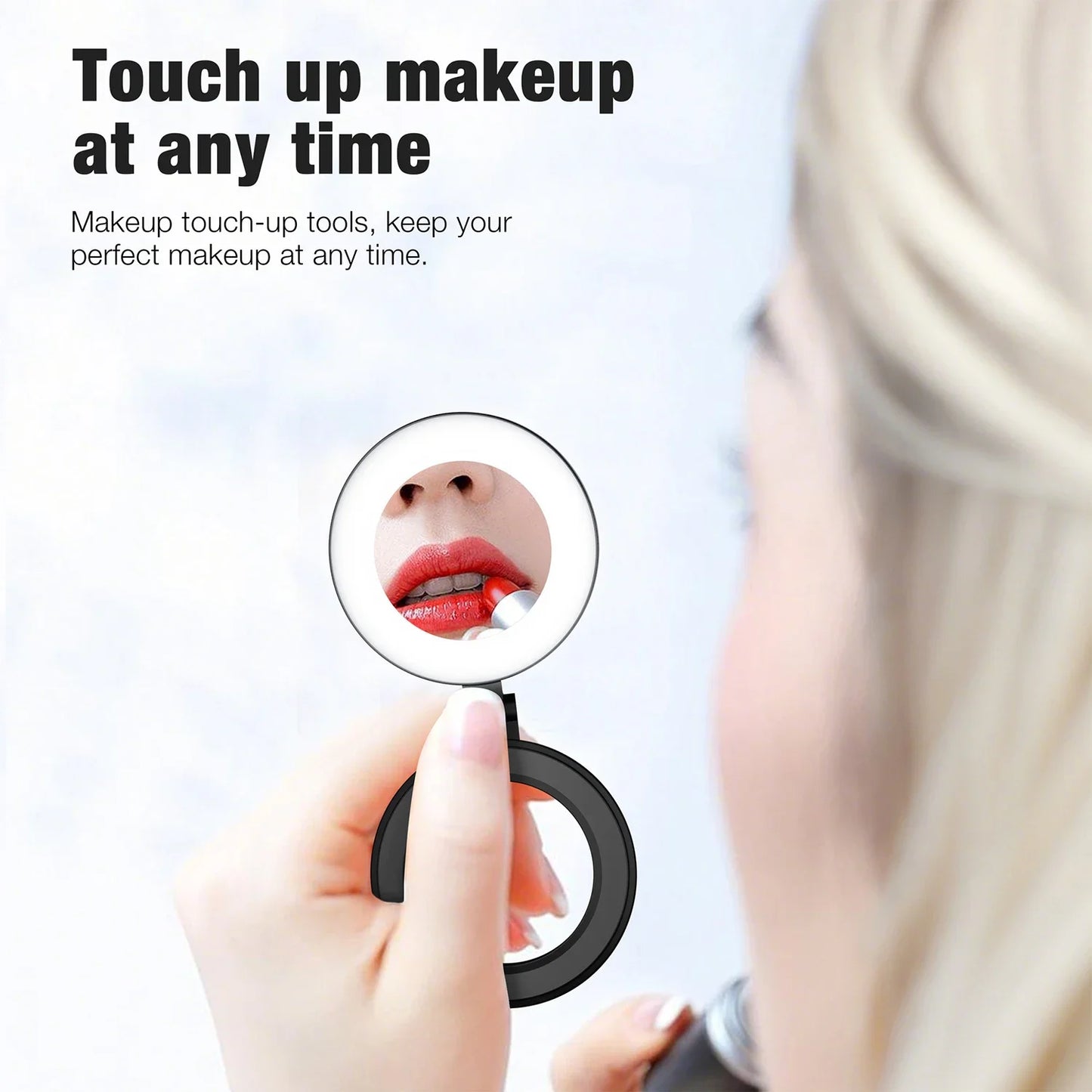 Magnetic Phone Selfie Lights Portable LED Cellphone Ring Light with Built-in Mirror 180° Foldable Phone Flashes for Mag Safe