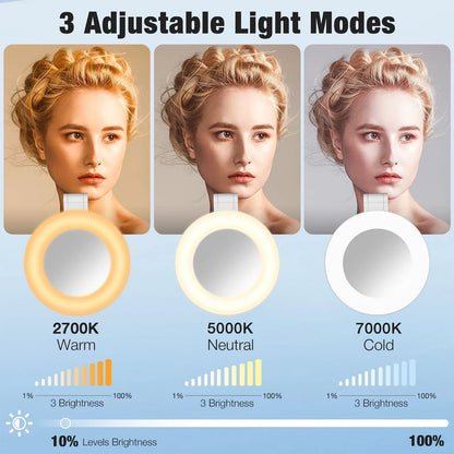 Magnetic Phone Selfie Lights Portable LED Cellphone Ring Light with Built-in Mirror 180° Foldable Phone Flashes for Mag Safe